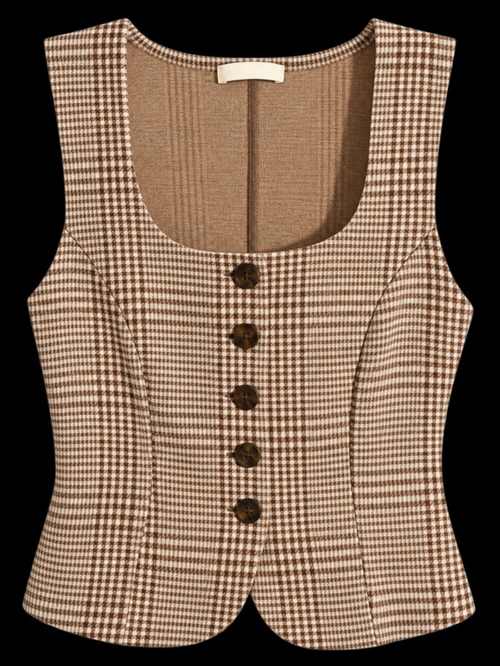 Zara Brown Plaid Houndstooth Button Front Vest XS